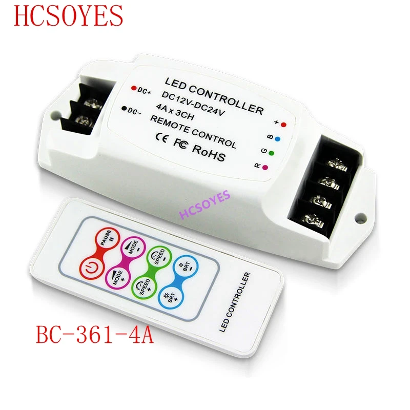 

DC12V-24V,BC-361-4A,with RF remote Wireless Constant Voltage RGB 3CH Strip Controller For 5050 3528 RGB led strip light tape
