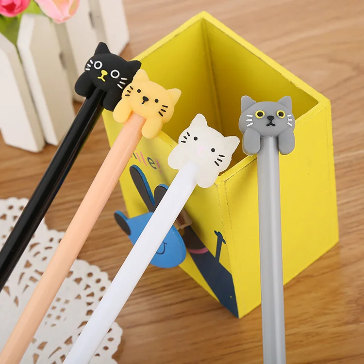 24 Pcs Creative Cartoon Cat Neutral Pen To Learn Black Water-based Pen Stationery Office Supplies Kawaii School Supplies Pen