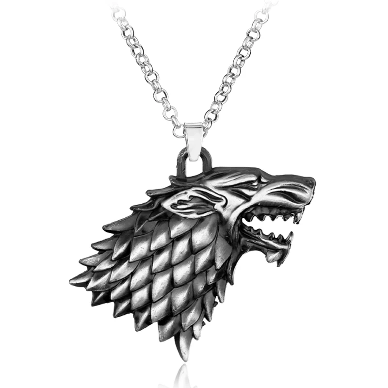 

Free Shipping Game Of Thrones House Stark Necklace Winter Is Coming Wolf Head Pendant Alloy Necklace Gift For Fans Movie Jewelry