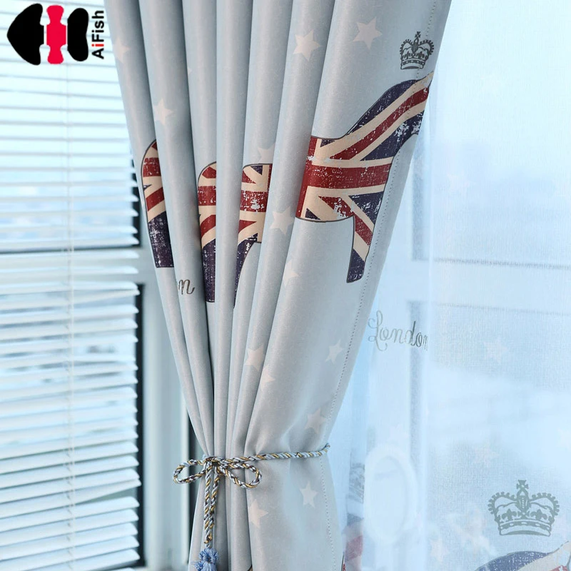 

British Flag Horse Pattern kids room curtains Shade Cloth Nursery Blue Curtains Sheer Tulle Curtains Baby Room Blinds WP142B