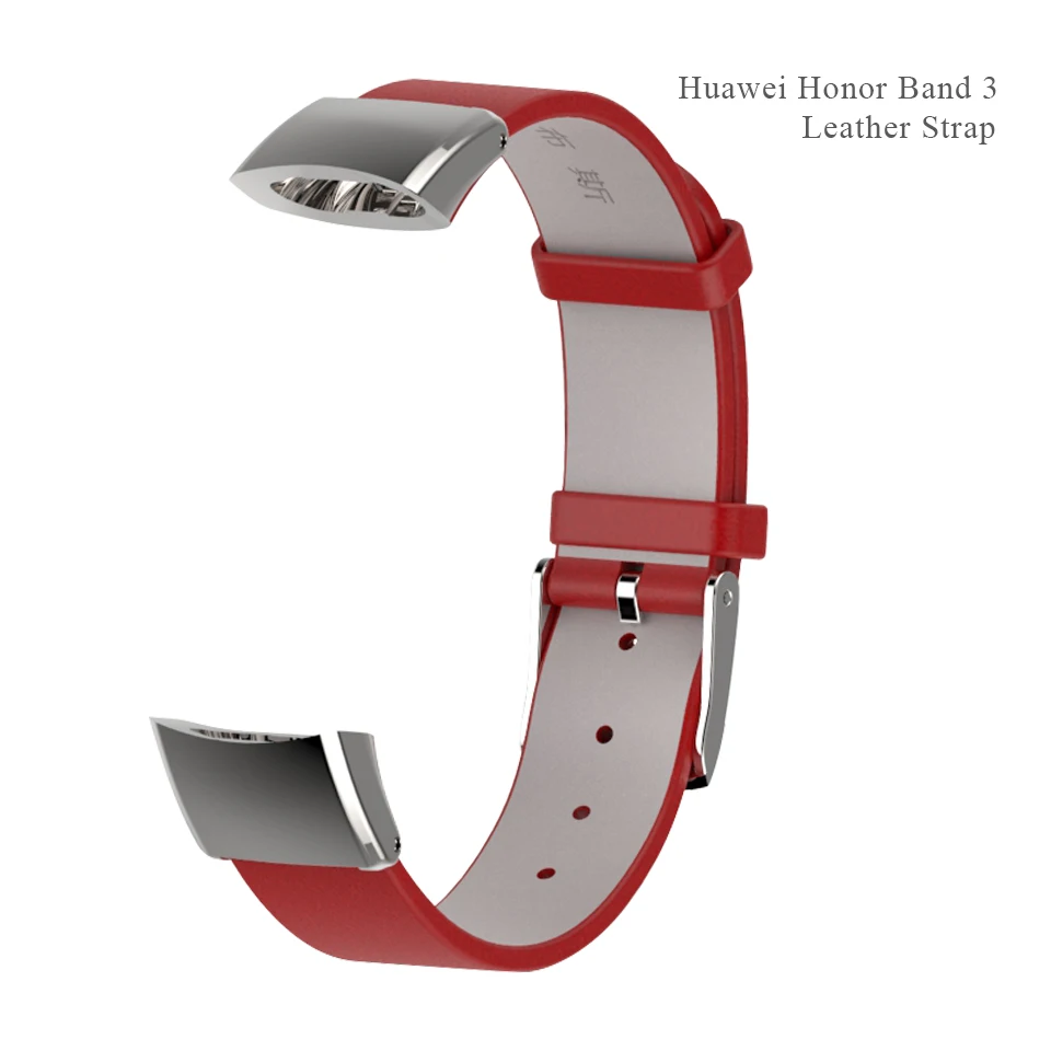 Mijobs металлический ремешок Браслеты из нержавеющей стали для huawei Honor Band 3 умный браслет мужские кожаные Наручные часы Honor 3 Аксессуары - Цвет: Leather Silver Red