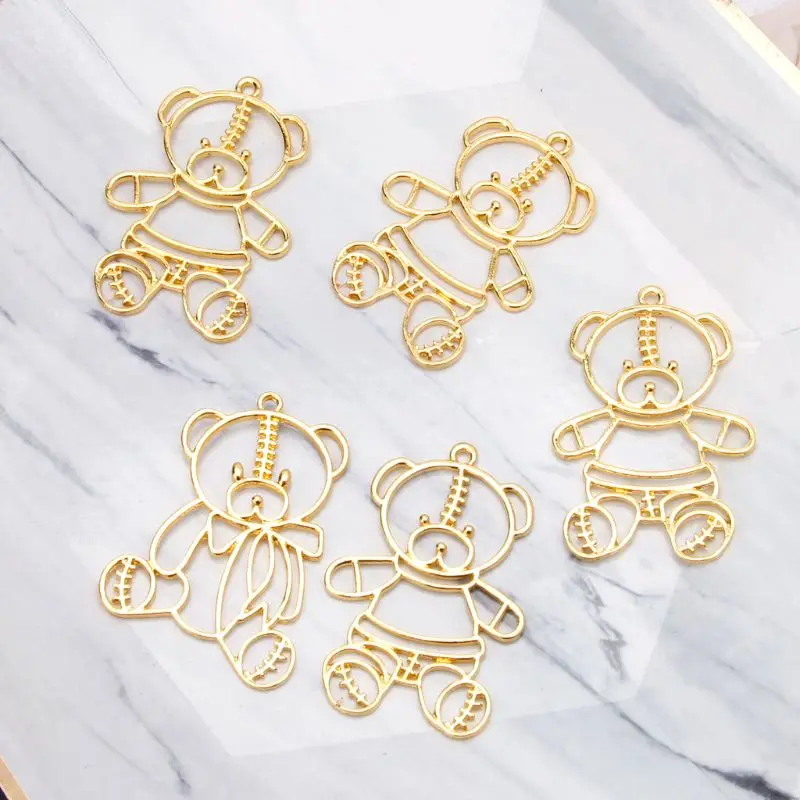 

5Pc Metal Frame Bear Pendant Bezel UV Resin Necklace Earring Casting Jewelry DIY