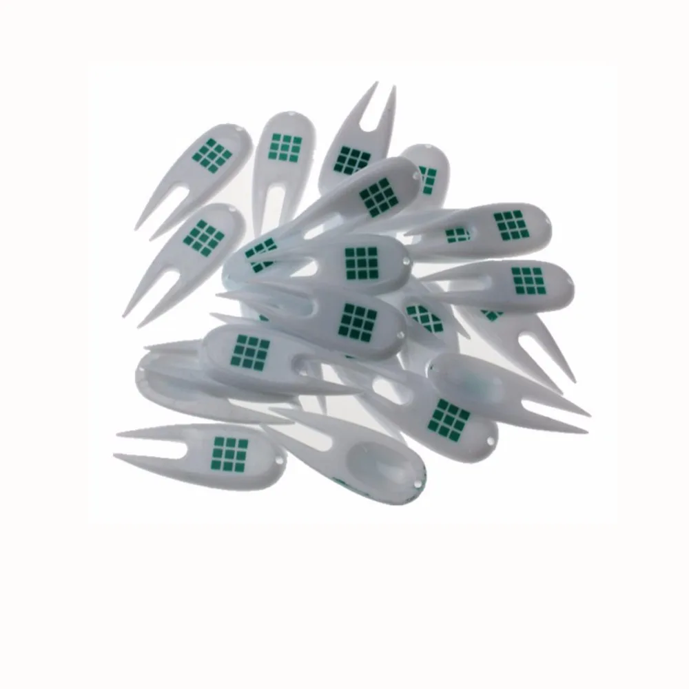 Print logo accept Promotion Plastic Divot Tools Golf Pitch Fork White