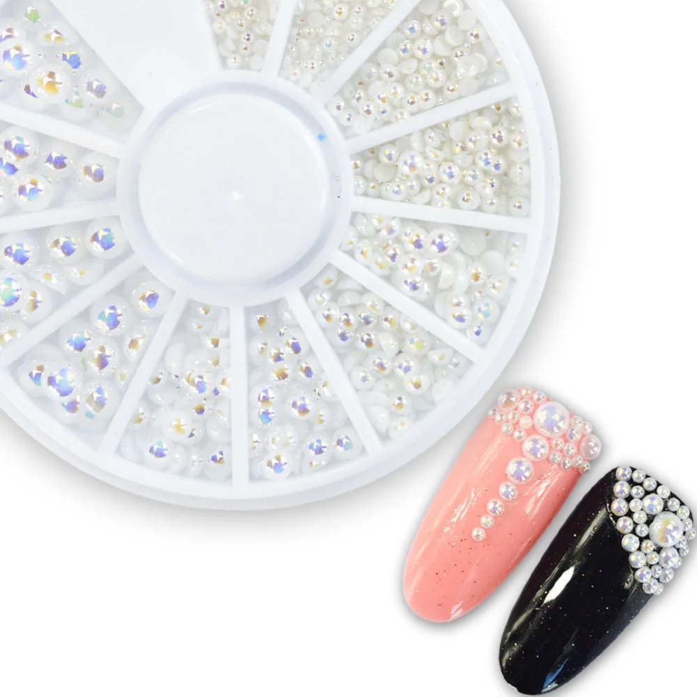1 колесо Мода 3D блеск жемчуг смешанный размер белый AB Камни для дизайна ногтей Стразы DIY Дизайн ногтей Маникюр украшения инструменты