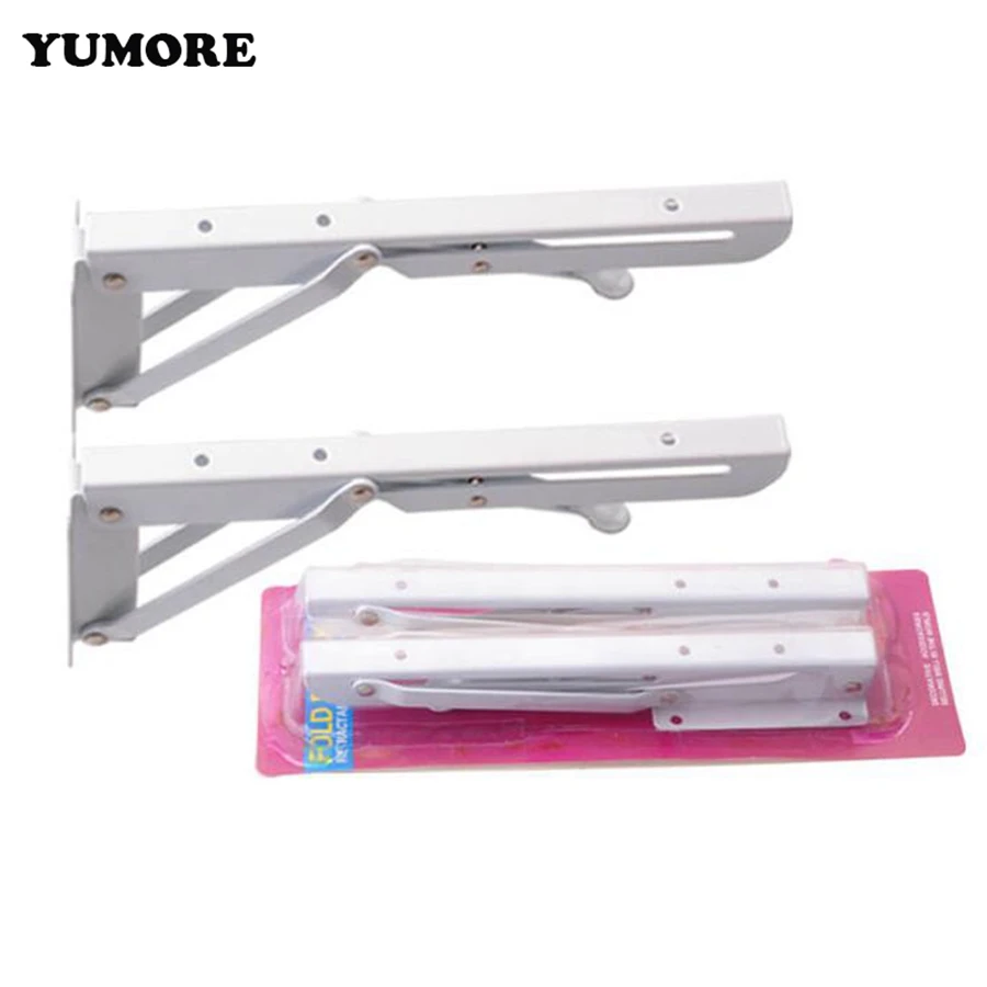 

New Arrival 2pcs White Paint Steel Triangle Shelf Brackets Spring Design Wall Mounted Folding Screws High Quality