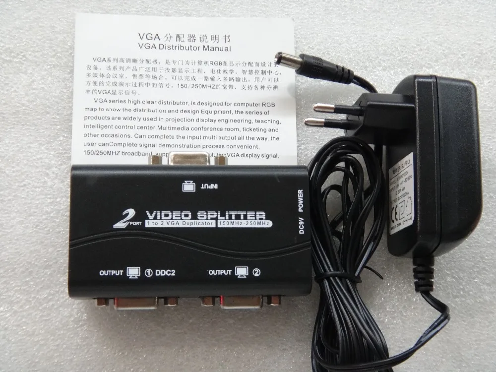 Новое поступление 1-2 порта VGA видео сплиттер Дубликатор 1-in-2-out 250 МГц устройство сапоги видео сигналы 65 м разрешение 1920*1440