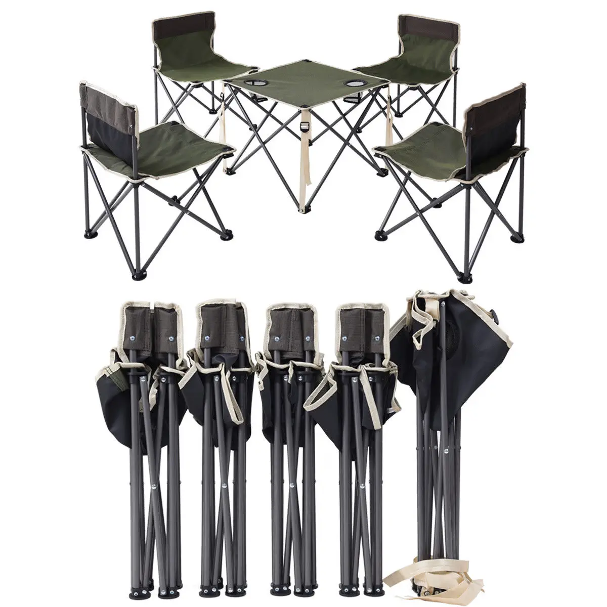 Giantex Portable Outdoor Folding Table Chairs Set Camping Beach Picnic Table with Carrying Bag Outdoor Furniture Set OP3381GN