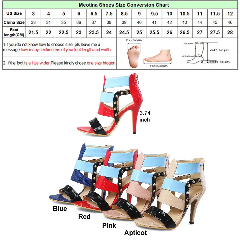 Meotina/женские босоножки; Туфли-гладиаторы на высоком каблуке с открытым носком; Летние пикантные туфли на тонком каблуке; цвет синий; ; на молнии; на шпильке; большие размеры 33-46; 45