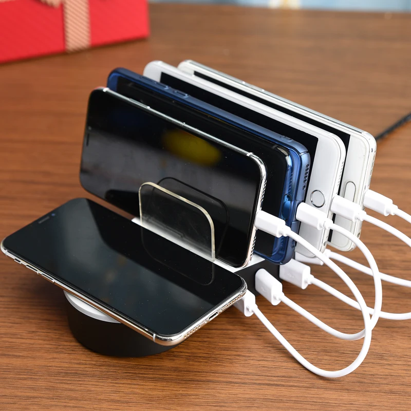 

Smart 4 Ports with Wireless Charger for IPhone X/XS Max XR 8Plus Fast for Samsung S8 S9+ Note9 8 Car Holder Charger