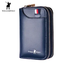 WilliamPOLO Men Wallet Car Key Case Key Holder Genuine Leather Double Zipper Credit Card Holder Organizer Multi Card Purse 2018