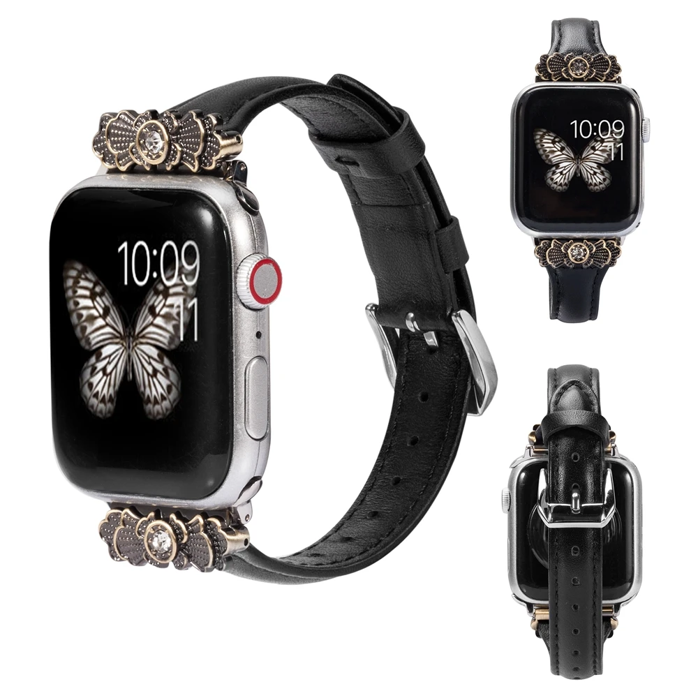 Кожаный ремешок для Apple Watch 38 мм 42 мм iWatch женский тонкий металлический с уникальным декоративным ремешком браслет для iwatch серии 4 3 2 1