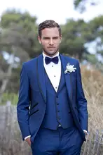 Custom Made Новое Прибытие Смокинги Groom Шаль Нагрудные мужской Костюм Королевский Синий Дружки/Шафером Свадебные Костюмы (куртка + Брюки + Жилет)