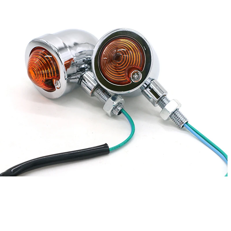 2PCS Chrome Bike Motorcycle Turn Signals Indicator Lights Amber Lamp For Kawasaki Vulcan Classic