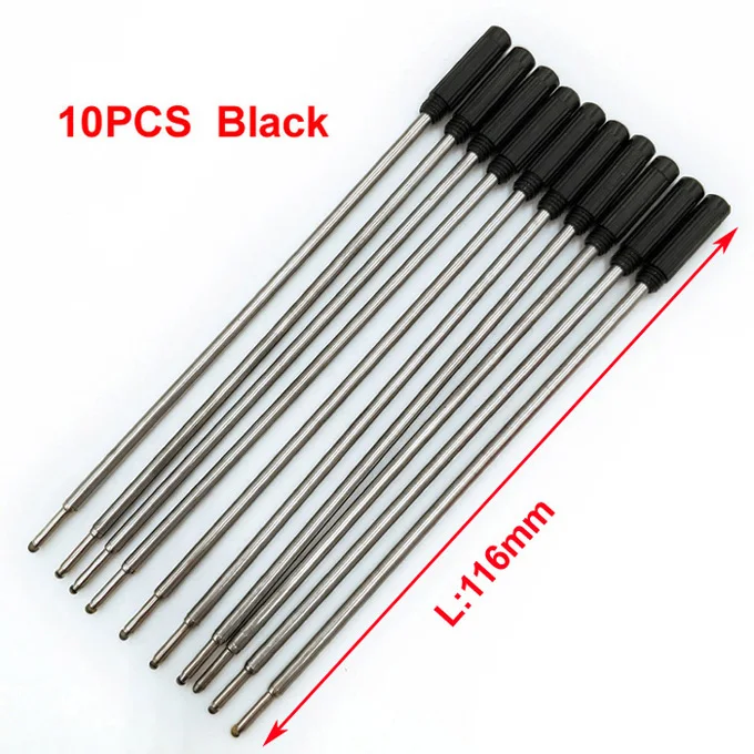 10 шт./партия Высокое качество синий черный металл шариковая ручка заправки l116мм 0,7 мм - Цвет графита: 10 PCS black refills