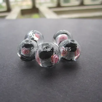 

20Pieces/Lot 12mm Lampwork Glass Beads Flower With White Foil Black Color for jewelry making