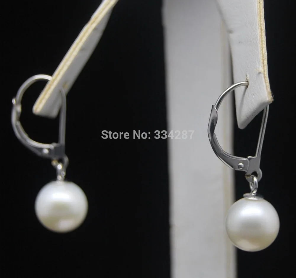 

11mm Round white pearl 100% 14K dangle earrings