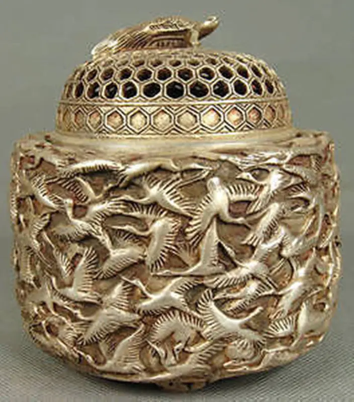 

CHINESE OLD Tibet silver HANDWORK CARVED SWAN INCENSE BURNER
