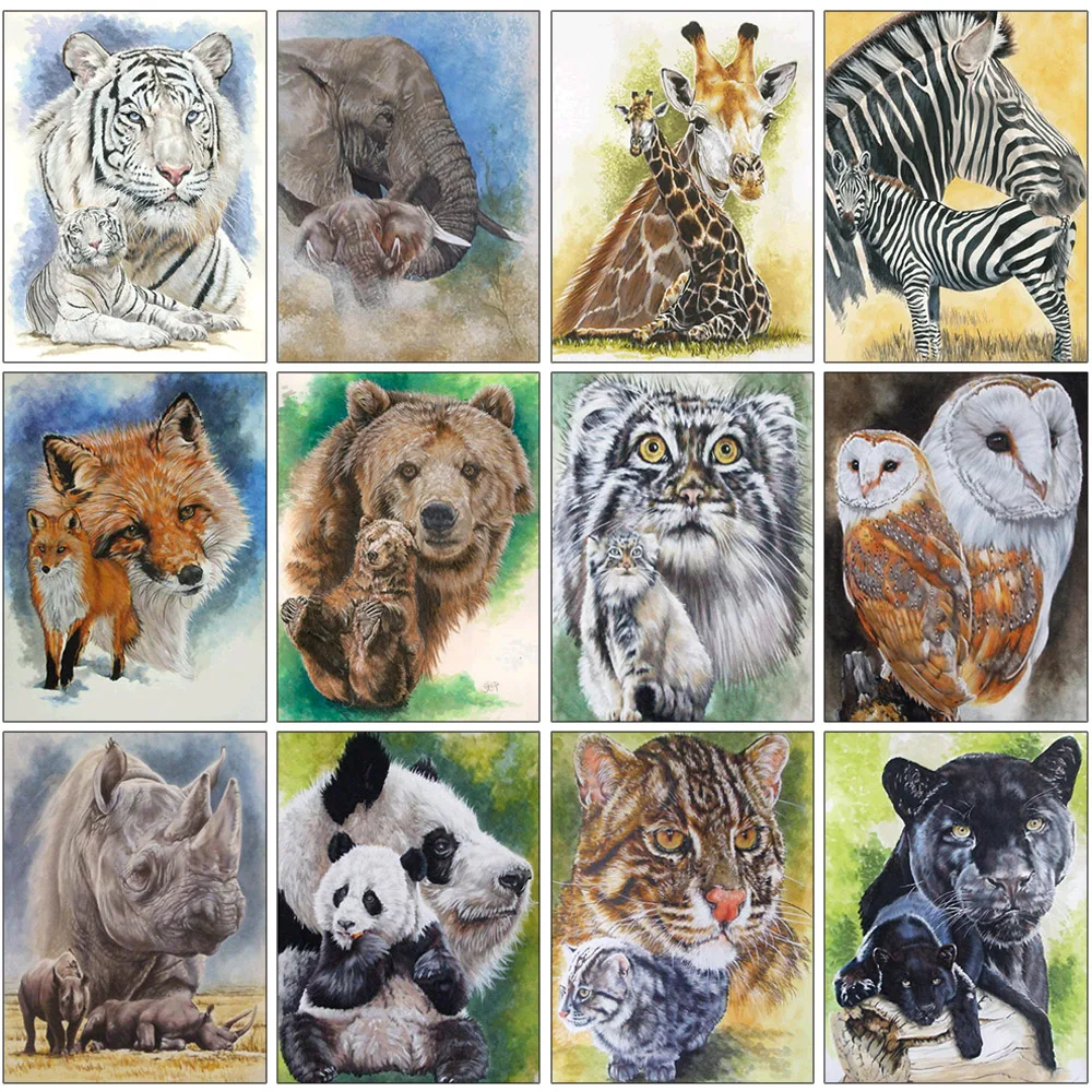 

100% Full 5D Diy Daimond Painting "Animal Family" 3D Diamond Painting Round Rhinestones Diamant Painting Embroidery Cartoon