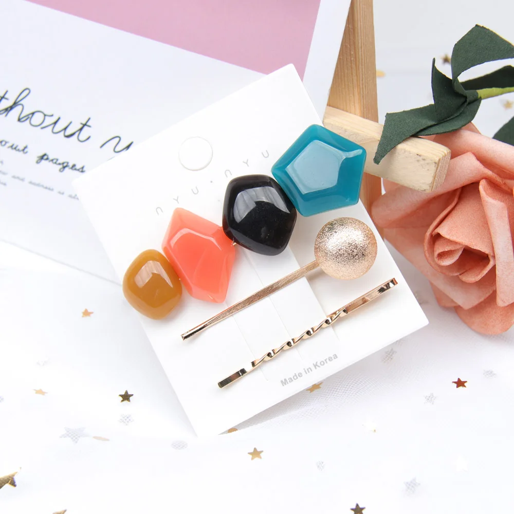 

Xugar 3pcs/Set Korea Geometric Hair Clip for Women Colorful Resin Hairgrip Star Shell Pearl Hairpin Barrettes Hair Accessories