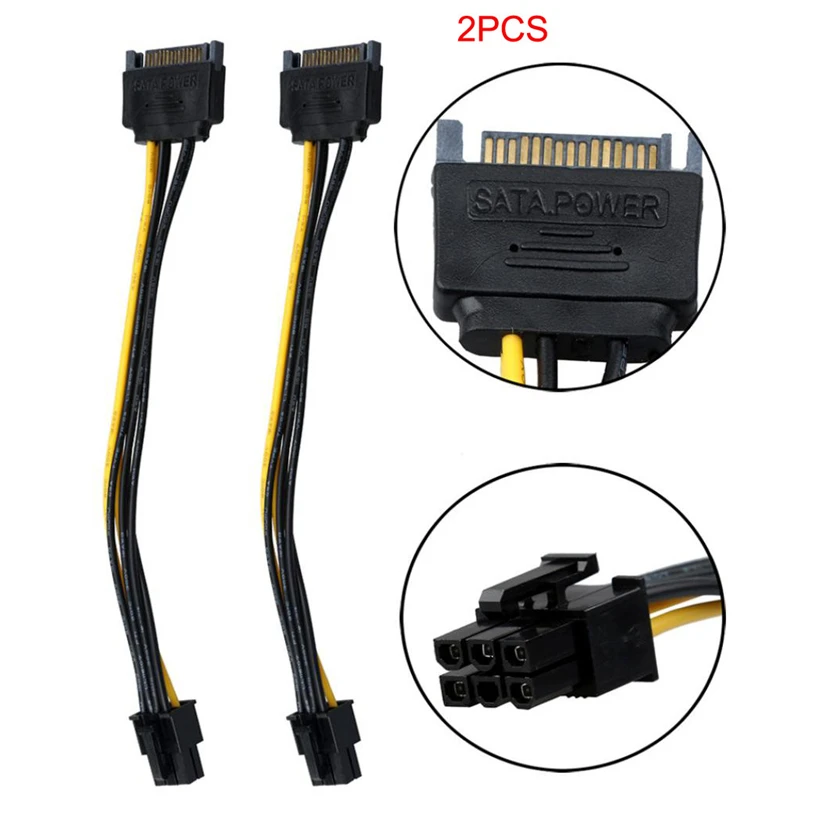 

2pcs SATA Power Cable 15 Pin To 6 Pin PCI EXPRESS PCI-E Sata Graphics Converter Adapter Video Card Power Cable Cord J10T