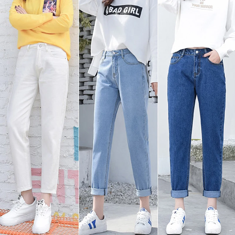 2019 Mode Jeans déchirés Femme Taille Haute jean boyfriend Pour Les Femmes grande taille Bleu Noir Blanc Denim Maman Jeans Pantalon Pantalon dans Jeans de