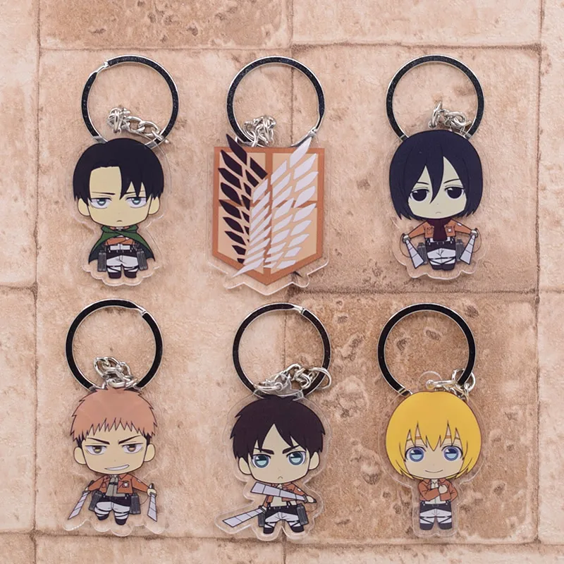 2019 Attack on Titan Keychain Double Sided Acrylic Key Chain Pendant Anime Accessories Cartoon Key Ring