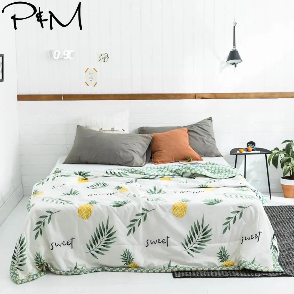 

2019 Green Leaves Pineapples Stitching Comforter Summer Quilt Twin Full Queen Size Bedspread Cotton Fabric Quilting Blanket