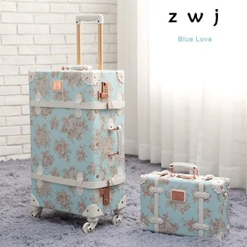 

Retro PU Leather Rolling Luggage Set Spinner Suitcase Wheel Vintage Cabin Trolley Women's Handbag Travel Bag