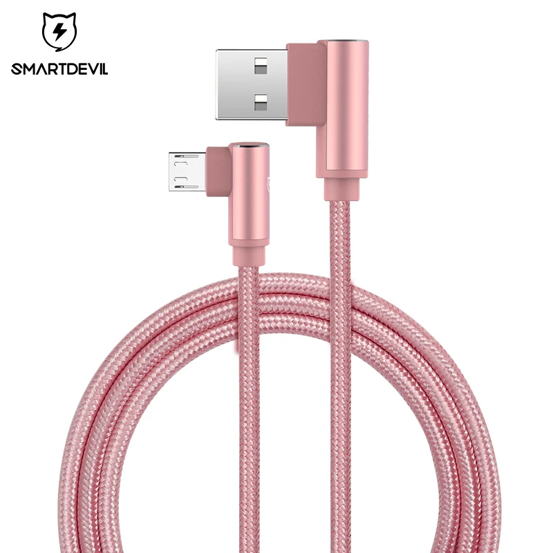 SmartDevil Micro USB кабель 2A кабель передачи данных для быстрой зарядки Плетеный 90 градусов USB Кабель зарядного устройства для samsung huawei Xiaomi LG планшета