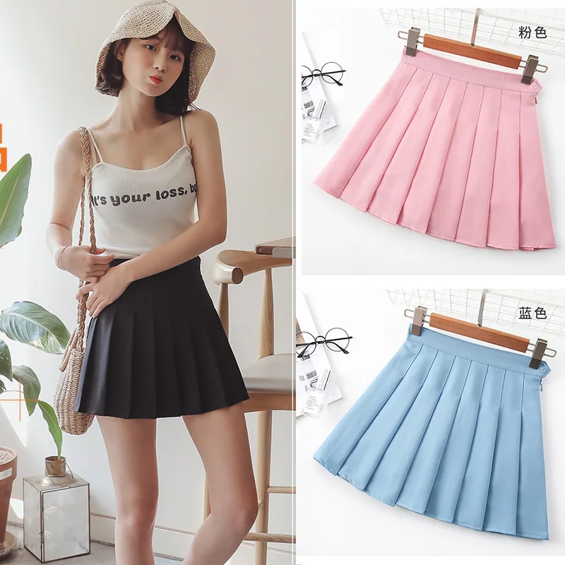 

korean style solid color high waist Women Mini harajuku women skirts ladies sexy white skirt women Kawaii Skirt black/white