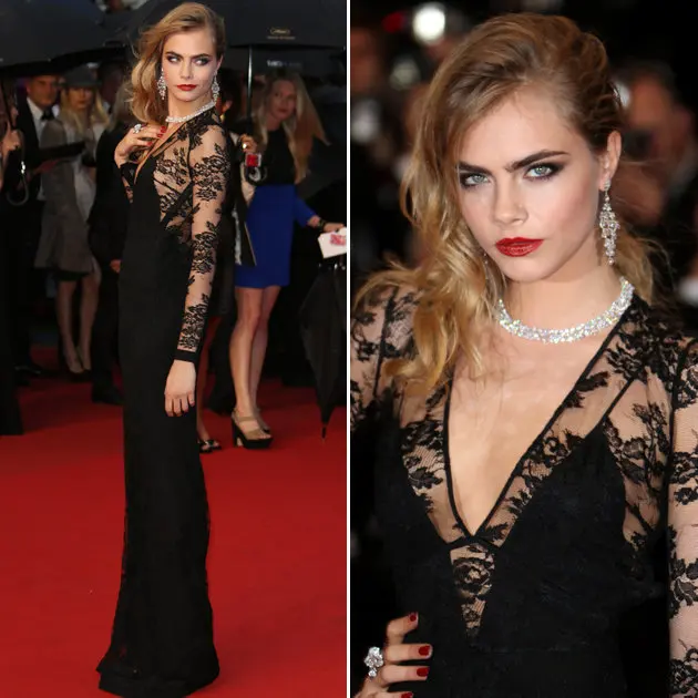  Sexy Cara Delevingne Celebrity Dresses Lace Deep V Neck Long Sheath Black Red Carpet Dresses For Sale Vestido De Casamento 2016 