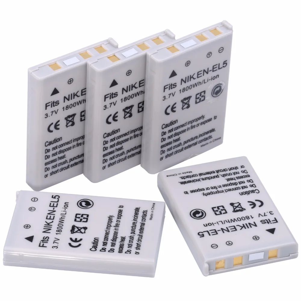 Probty 5Pcs 1800Mah En-El5 Batterie Li-Ion Per Nikon Coolpix P530 P520 P510 P100 P500 P5100 P5000 P6000 P90 P80 Telecamere