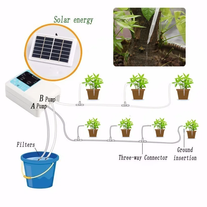 

1/2 Pump Intelligent Garden Automatic Watering Device Solar Energy ChargingPotted Plant Drip Irrigation Water Pump Timer System