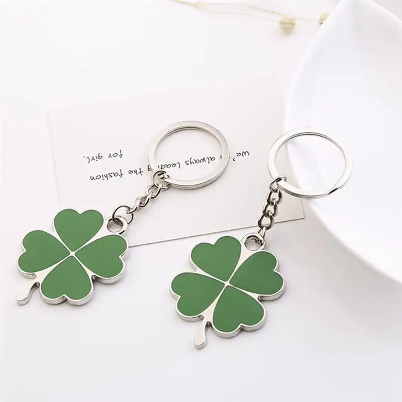 Halloween Silver Shamrock Lucky Irish Clover Heart Keychain Gift Present