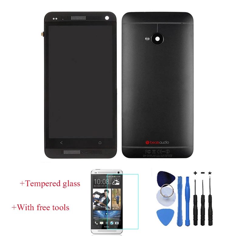 Original 100 Test LCD Touch Screen Digitizer Frame Back Cover Housing For HTC One M7 Black
