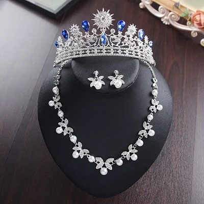 Bride Diaries New Design Crystal Pearl Bride 3pcs Set Necklace Earrings Tiara Bridal Wedding Jewelry Set Accessories (21)