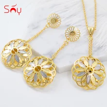 Sunny Jewelry, модные ювелирные изделия, длинные серьги, кулон, ювелирные наборы для женщин, большой круглый цветок, полые, вечерние, свадебные