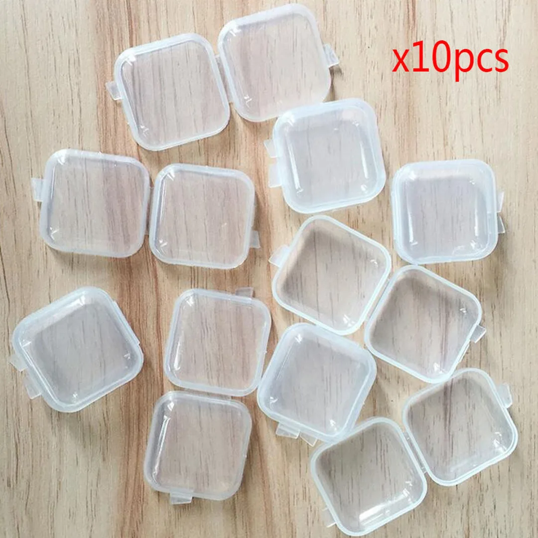 10/20/50Pcs 1set  Mini Clear Plastic Small Box Hook Jewelry Earplugs Storage Container DIY