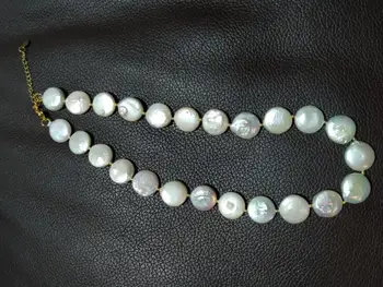 

Woman Fashion Jewelry 12mm 16mm white round slice coin natural pearl gold beads mixed Necklace real freshwater pearl