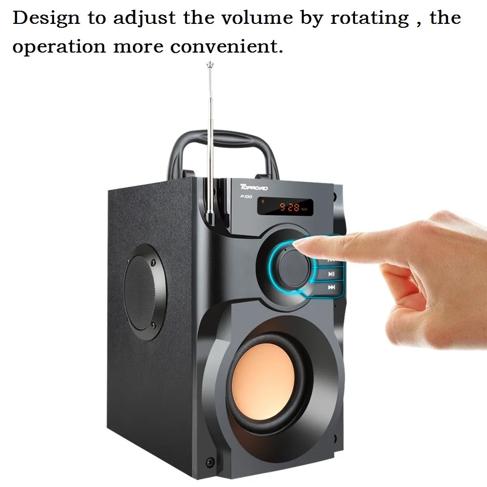 TOPROAD 10 Вт портативный Bluetooth динамик сабвуфер стерео беспроводной динамик s ЖК-дисплей пульт дистанционного управления Soundbox Поддержка FM радио