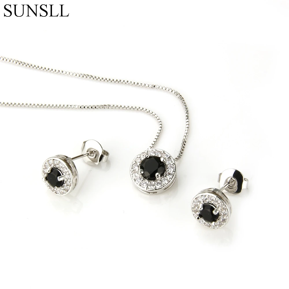 

SUNSLL Two Color Copper Multicolor Cubic Zirconia Round Stud Earrings And Pendant Necklaces Women's fashion Jewelry Sets
