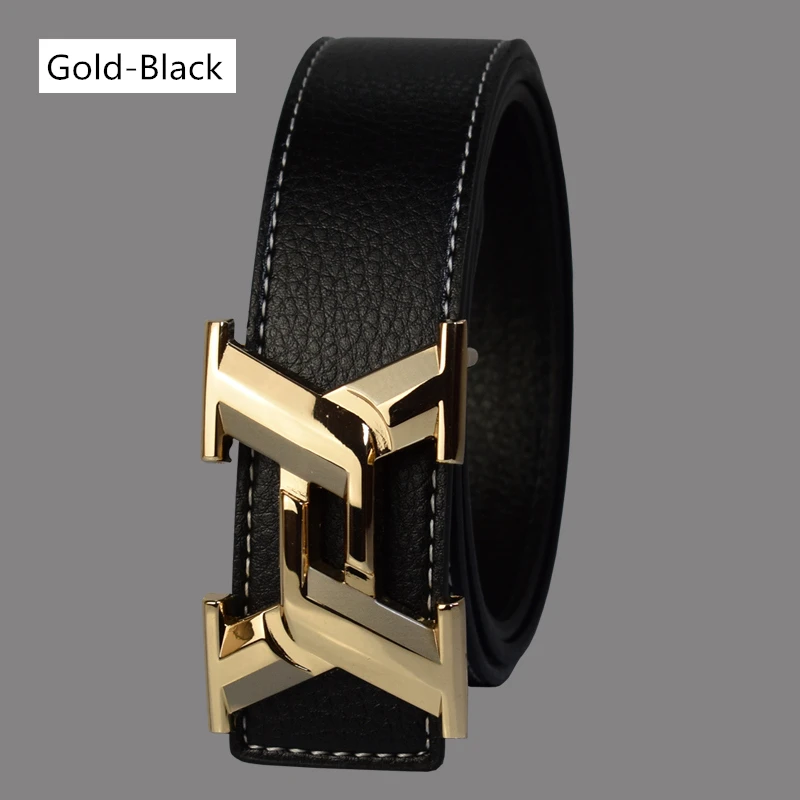 Luxury Belts for Men Fashion Business Casual High Quality Smooth Buckle Designer Male Leather Belts - Цвет: Gold Black
