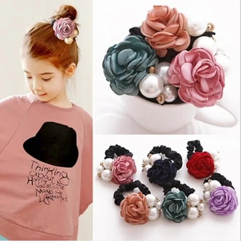 

Aprmhisy Women Pearls Flower Headbands Sweet Ponytail Holder Girls Vintage Elastic Rope Hair Bands
