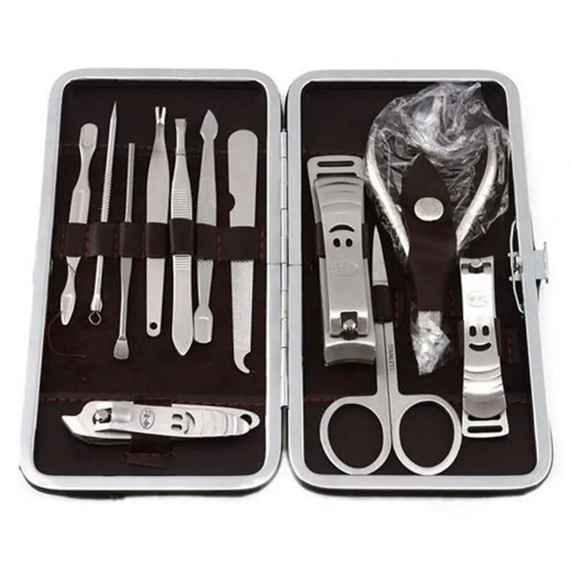 12 шт набор для маникюра, педикюра, ножницы, пинцет, Ножи утилита палочка для ушей, маникюрный комплект для стрижки из углеродистой стали, уход за ногтями Набор инструментов