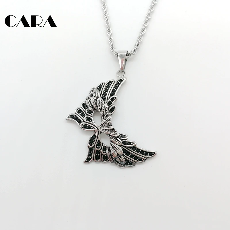 CARA 316L перо из нержавеющей стали Вечерние Маски ожерелье кулон женский Стильный Полный cz камни маска-бабочка ожерелье CARA0539