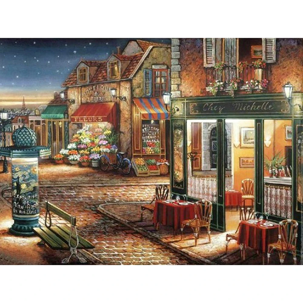 Diamond Embroidery Needlework Diamond Painting Cross Stitch Night Scenery Town European Home Decor Square Drill Mosaic Picture