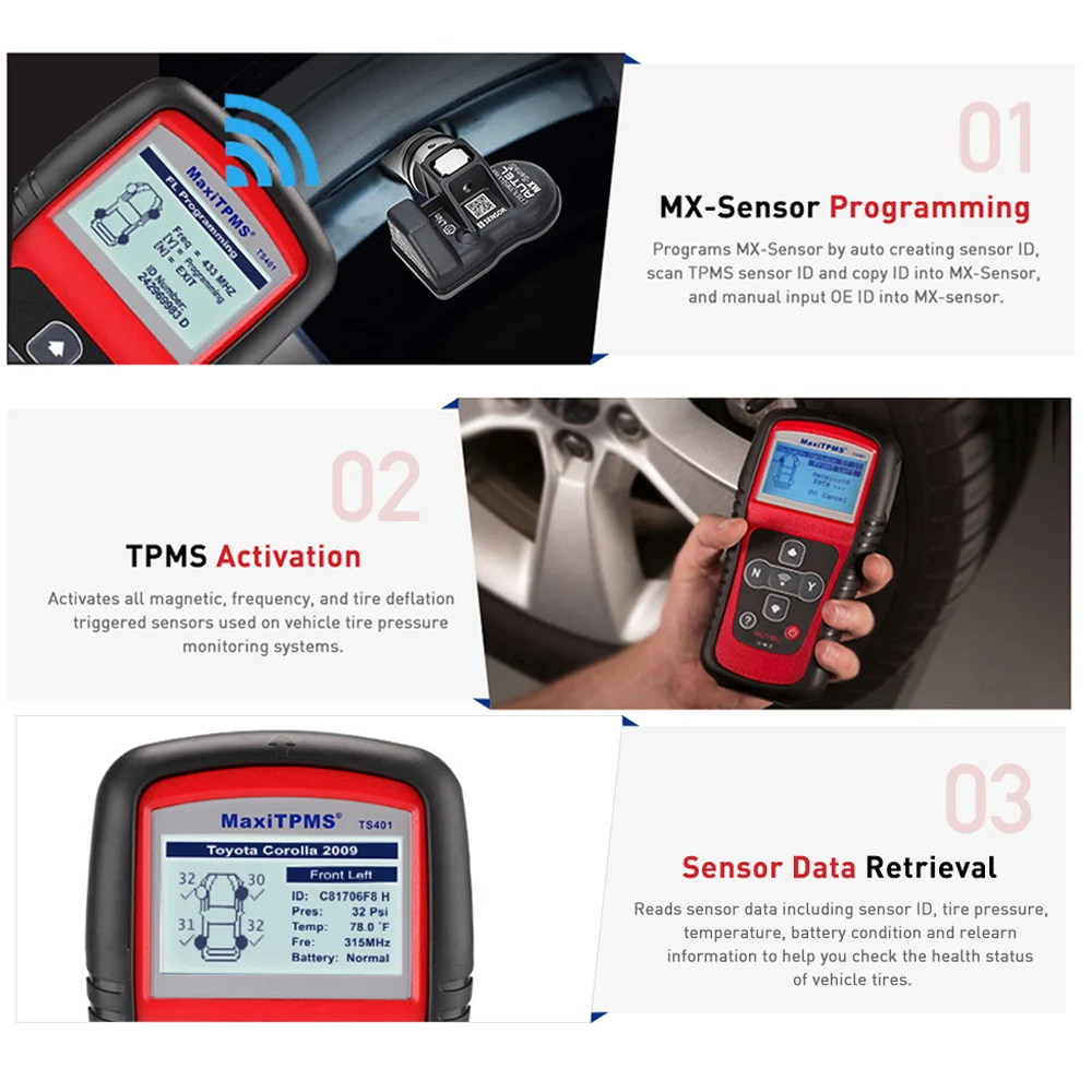 Autel MaxiTPMS TS401 инструмент мониторинга состояния шин OBD2 сканер активировать сканирования TPMS Сенсор копия оригинального ID датчик Mx программирования autel TPMS Mx-Сенсор