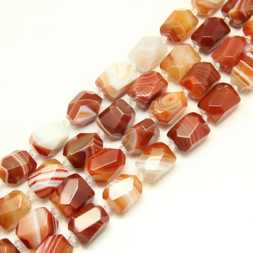 15x20mm 15pcs/str Natural Carnelian Faceted Beads Nugget Pendants Supplies,Red Striped Achate Drilled Cut Stones Spacer Necklace