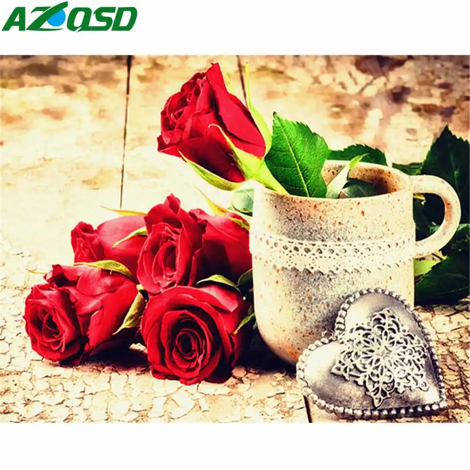 

AZQSD Diamond Painting Scenery Cross Stitch Diamond Embroidery Rose Diamond Mosaic Full Display Rhinestones Pictures Craft Kit