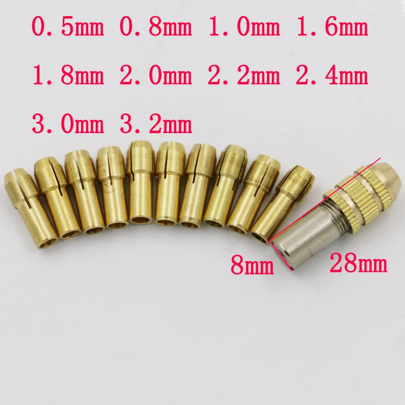 11 шт. сверло патроны биты латунь цанговый зажимной мини-патрон для Dremel роторный инструмент диаметр 0,5 мм-3,2 мм электроинструмент